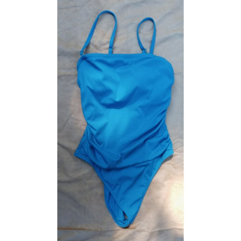Shirred Ribbed Bandeau One-Piece Swimsuit